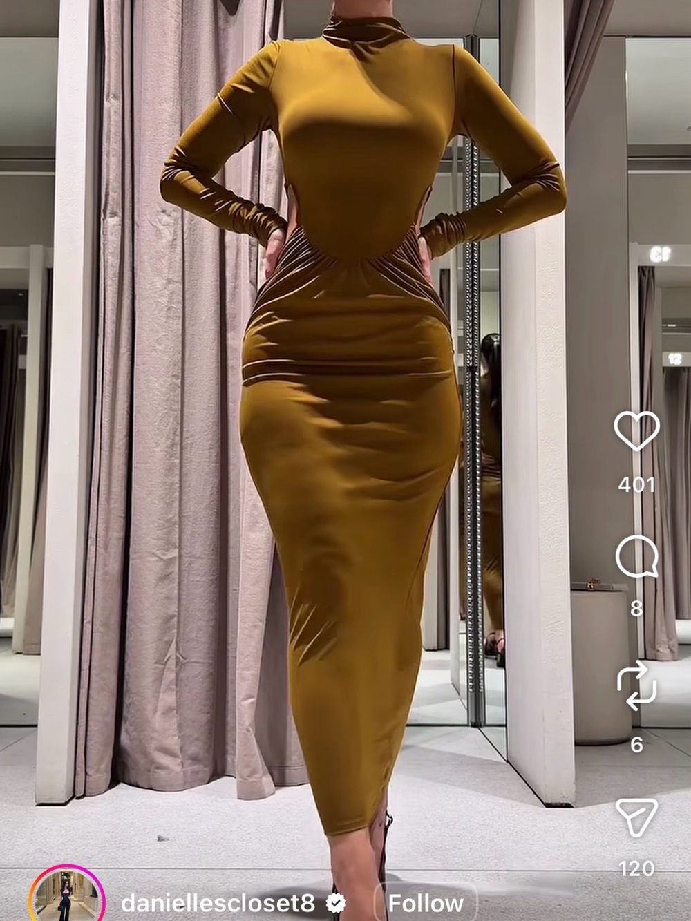 Zara Olive Green Long-Sleeve Cutout Midi Dress - Picture 10 of 11